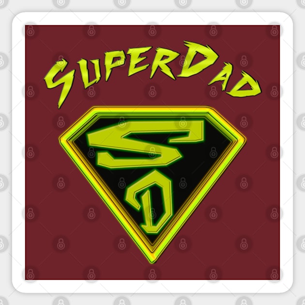 Super Dad - Funny Happy Fathers Day Gift Ideas  - SuperDad Emblem - Yellow and Red Sticker by CDC Gold Designs